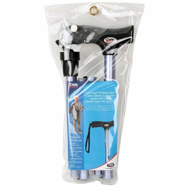 Carex Health Brands Carex Blue Soft-Grip Folding Cane w/Strap Aluminum/Plastic 37 in. H X 5.06 in. L FGA53800 0000